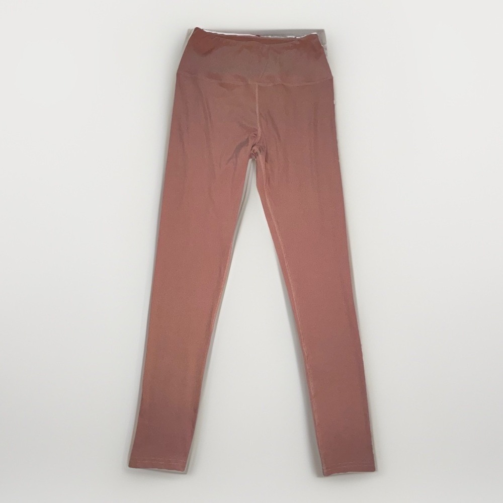 LA Society Women Pink/Sand Ribbed‎ High Waist Athletic Leggings Size M NWT